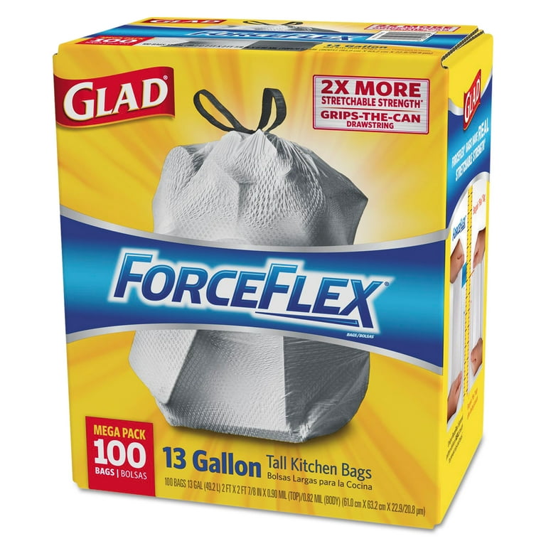 Glad Tall Kitchen Quick-Tie ForceFlex Unscented White Trash Bag, 72 ct -  Fry's Food Stores