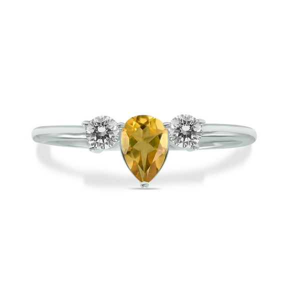 SZUL Women's 1/2 Carat TW Pear Shape Citrine and Diamond Ring in 10K White Gold