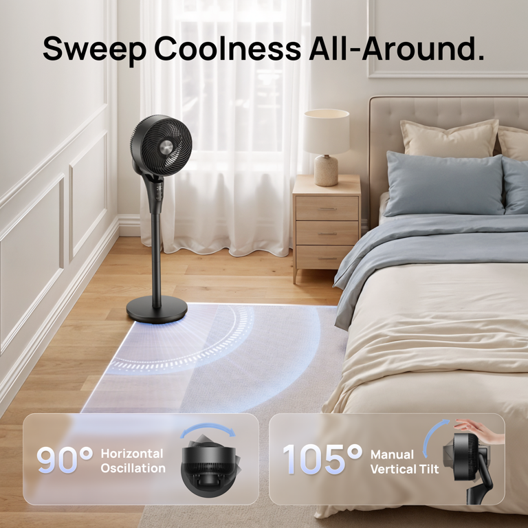 DREO 2-in-1 Pedestal Fan, 8-Speed, 20dB Quiet, Remote, 8H Timer photo 4
