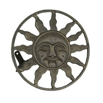 Zeckos Cast Iron Sun Face Wall Mounted Garden Hose Hanger Garden Decor