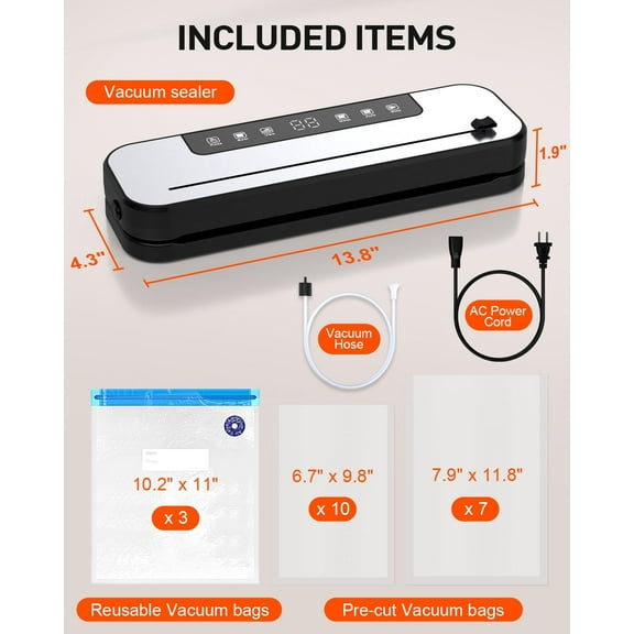 Food Vacuum Sealer , 75kPa Powerful Food Saver with Cutter, 6-in-1 Automatic Sealing for Dry/Moist Foods