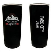 R and R Imports Park City Utah Souvenir 16 oz Stainless Steel Insulated Tumbler Adventure Awaits Design Black.