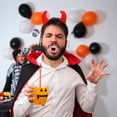 thumbnail image 2 of KAKOWELY Diadema con cuernos de diablo para Halloween, tocado con cuernos de demonio, disfraz de diablo rojo, disfraz de Halloween, diadema para cosplay para mujeres, hombres y niñas, 2 of 4