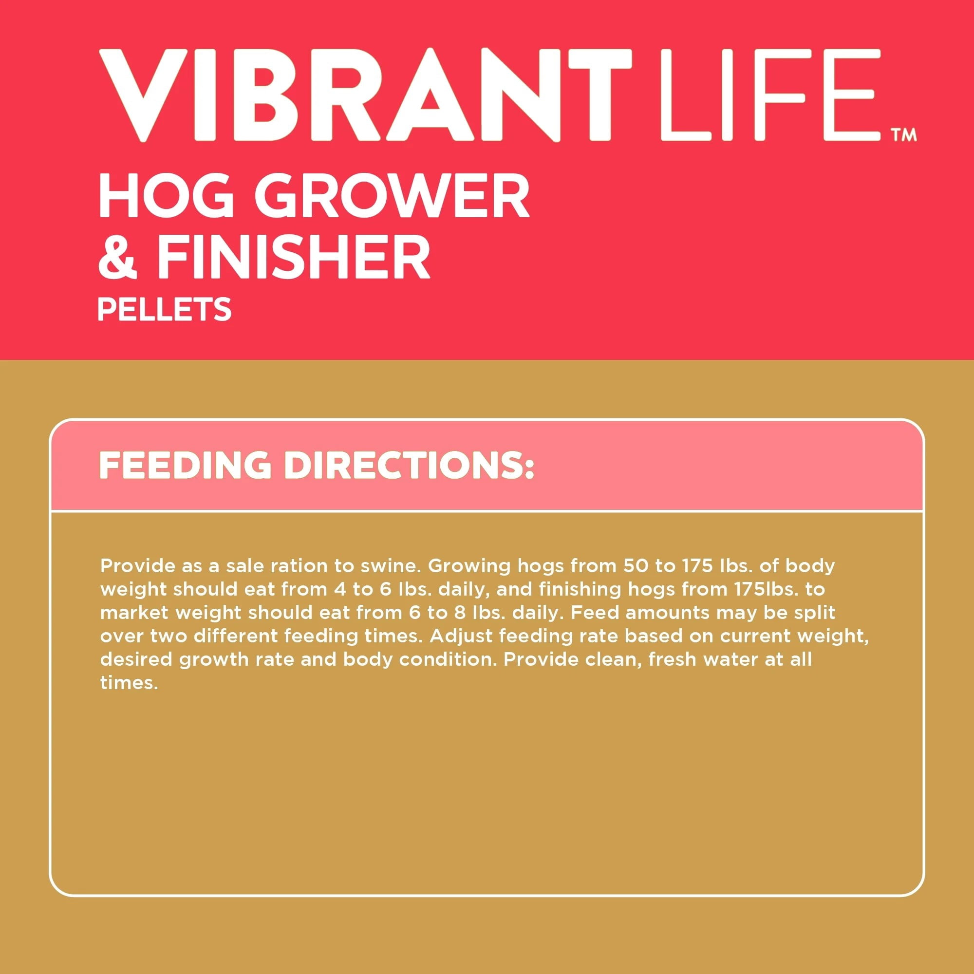 (6 pack) Vibrant Life Hog Grower & Finisher Pellet Feed, 40 lb Bag