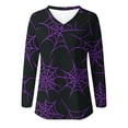 thumbnail image 4 of Censtreet Womens Long Sleeve T Shirts Halloween Print Henley Tops Ladies Graphic Tees Casual V Neck Loose Fit Blouse, 4 of 5