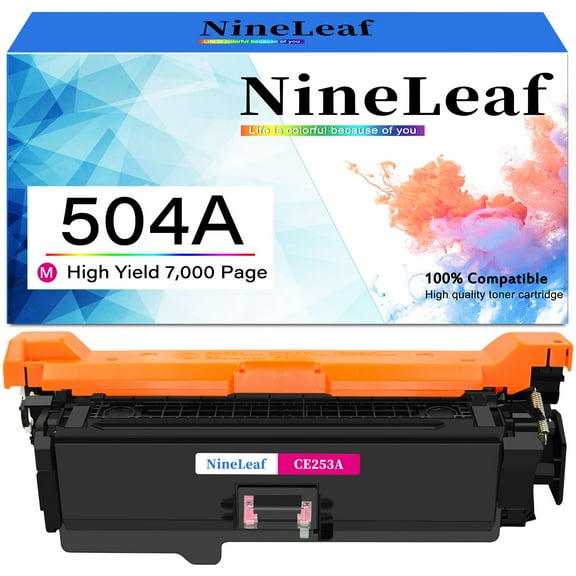 NineLeaf High Capacity Compatible Toner Cartridge Replacement for HP 504A CE253A works on Color LaserJet CM3530fs CP3525dn CP3525n CP3525x CM3530 CP3525 Printer (Magenta,1 Pack)