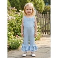 thumbnail image 5 of Cenuakty 6M-4T Toddler Baby Girl Jumpsuit Summer Cute Sleeveless Contrast Color Bow Decor Bell Bottom Waffle Overall Pants, 5 of 9