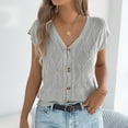 thumbnail image 2 of YUGYXL Women Spring Summer Sweater Vest Short Sleeve V Neck Casual Lightweight Button Down Cardigan Ribbed Knit Tank Top Gray XL, 2 of 8