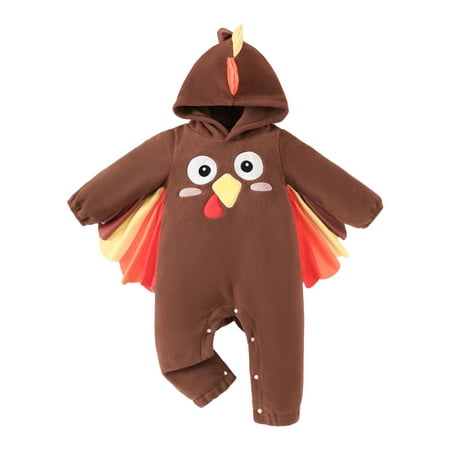 

Binshrliy Baby Girls Boy Thanksgiving Clothes Hooded Jumpsuits 3M 6M 12M 18M Newborn Turkey Print Long Sleeve one-piece Bodysuit Autumn Clothing for Infant