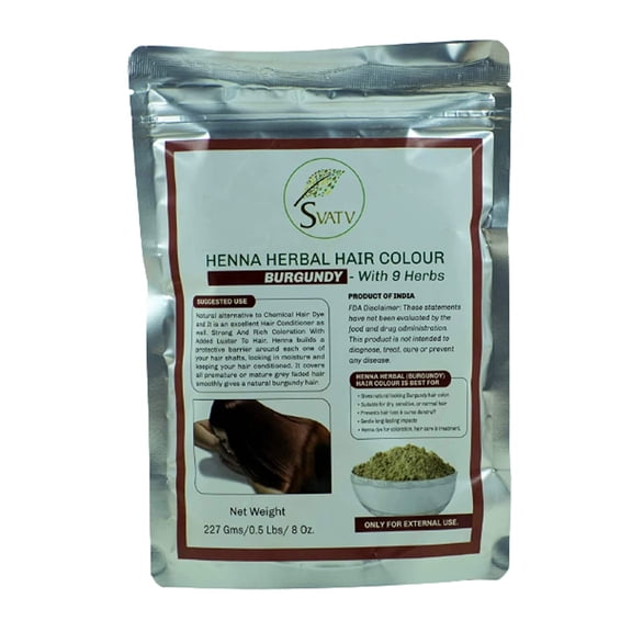 SVATV Burgundy Henna Hair Colour with Goodness of 9 Herbs | Burgundy Henna Mehndi for Hair, Make Hair Soft & Shiner Natural Hair Color for Men & Women 227g ,08oz