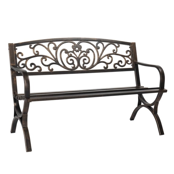 Tcbosik Outdoor Bench, 50" Garden Bench with Metal Frame, Patio Porch Furniture with Backrest for Yard, Deck, Garden, Patio, Bronze