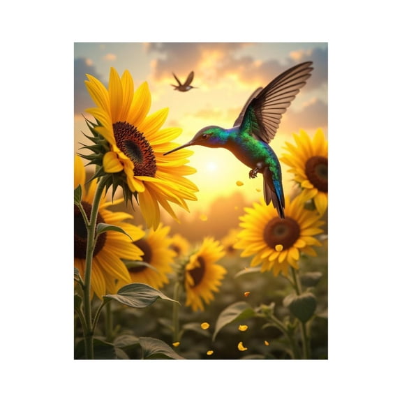 Paint by Numbers Kit for Adults, Hummingbird Sunflowers Sunrise Scene Paint by Numbers, Easy Paint by Numbers Kit for Adults Beginner, DIY Adult Paint by Number Kits on Canvas, Home Decor