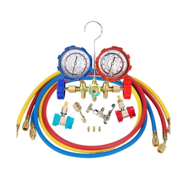 Ensemble de Manomètres de Réfrigérant 3 Voies avec Adaptateurs de Tuyaux Coupleurs Réglables, Kit de Charge R134a R12 R22 R404A