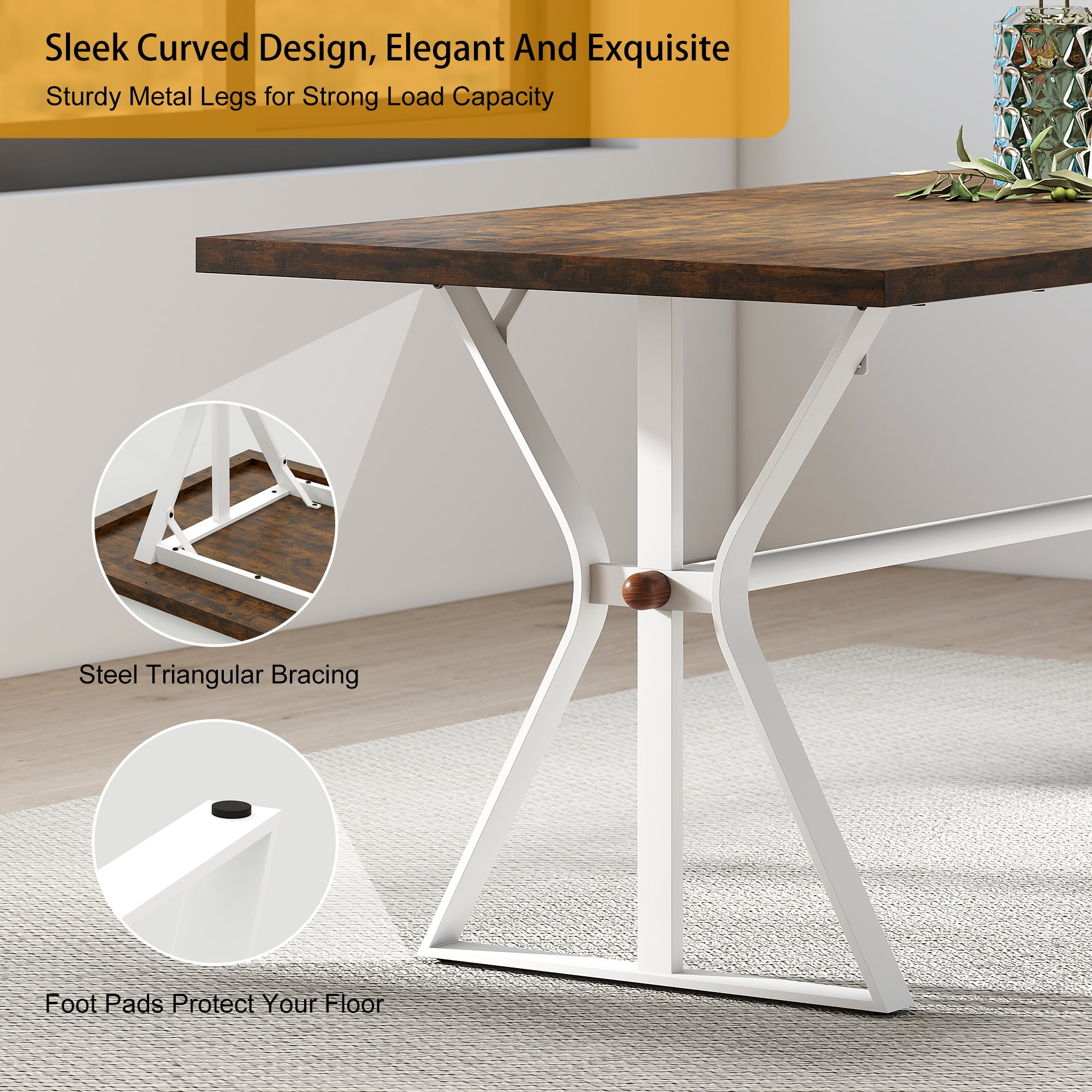 Manora 71 Inch Modern Farmhouse Rectangle Wood Dining Table, Seats 6-8, Industrial Kitchen Dining Table for Home Kitchen & Dining Room