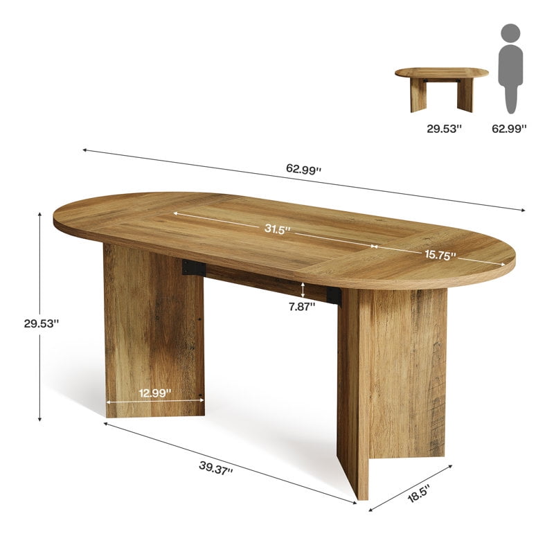 Tribesigns 63" Rustic Dining Table for 4-6 with Metal Strip Base