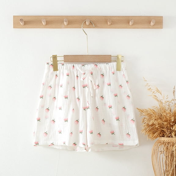 HOWPAY Pajama Shorts for Women Casual Printed Elastic High Waisted Sleep Bottoms Stretchy Relaxed Fit Soft Comfy Lightweight Lounge Shorts White L