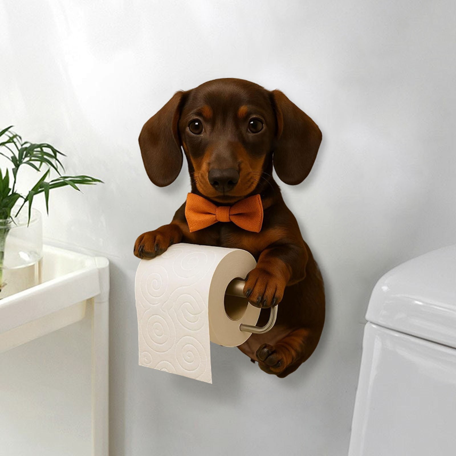 Dog Toilet Paper Holder, Cute Dog Toilet Paper Roll Holder, 3D Animal Towel Holder Wall Mount, Tissue Paper Roll Storage Stand for Bathroom Decor