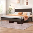 PORKISS King Size Wood Headboard Vintage Metal Platform Bed, Walnut ...