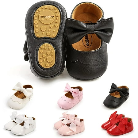 

Baby Girls Mary Jane Flats with Bownot Non Slip Soft Sole PU Leather Newborn Infant Toddler First Walker Cirb Party Christmas Dress Shoes