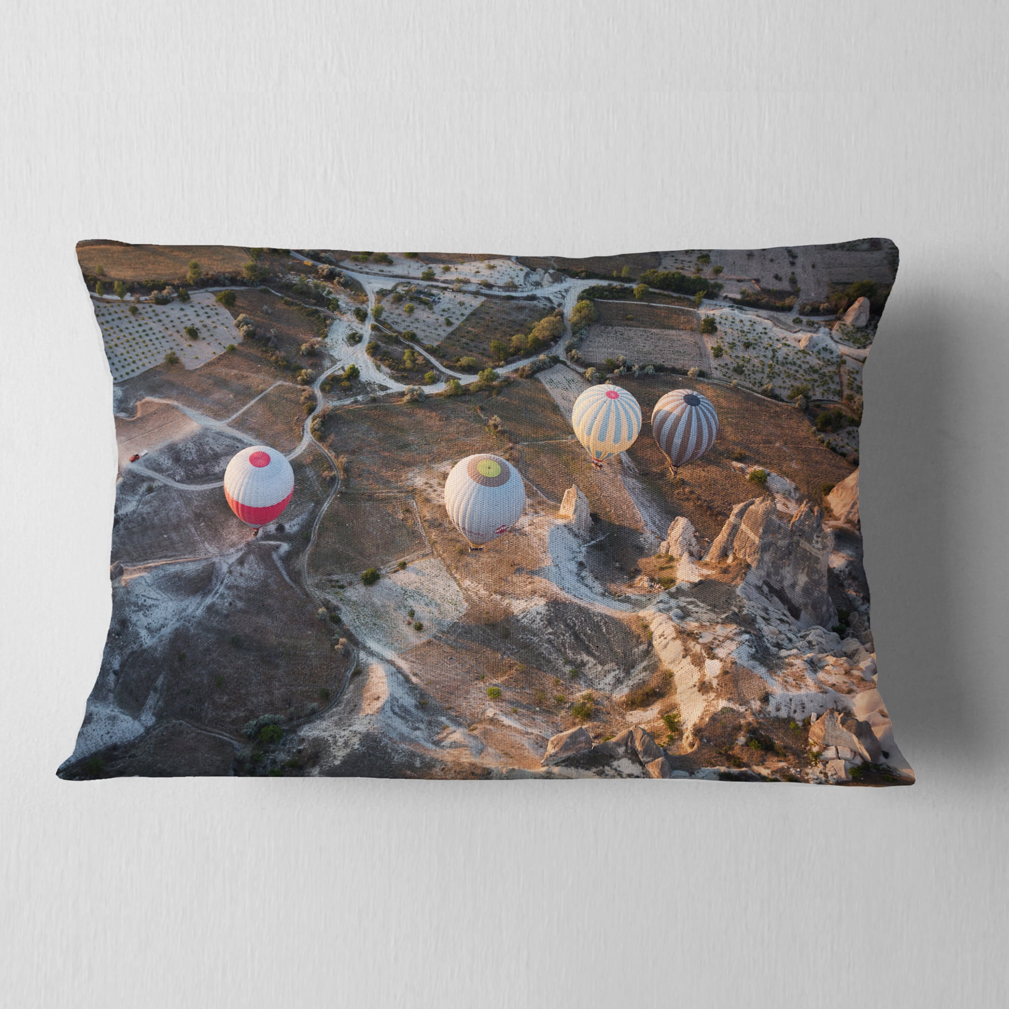Designart Flight with Balloons at Sunrise - Landscape Printed Throw Pillow - 12x20