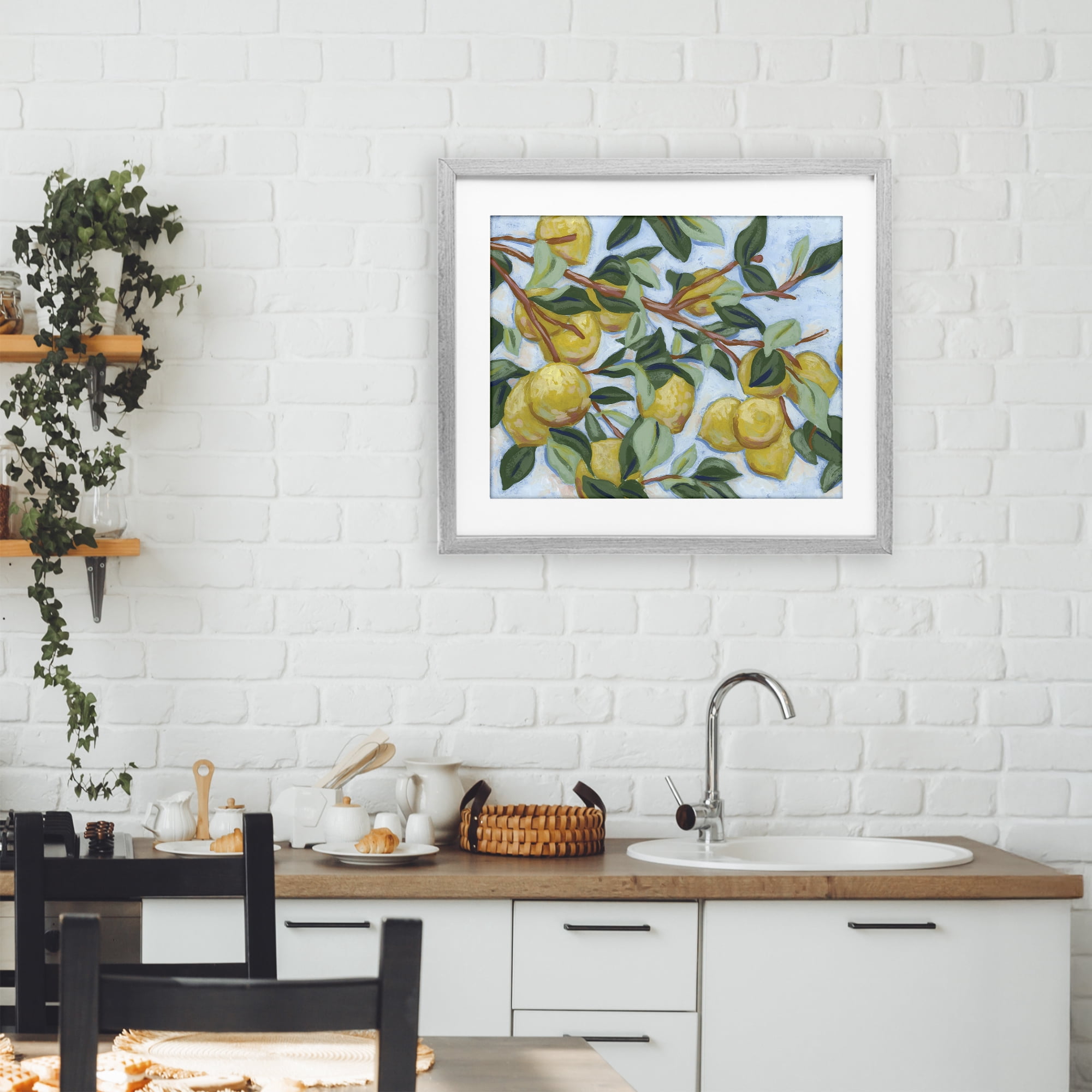 Stupell Industries Sunshine Citrus Tree Gray Framed Print Under Glass, design by June Erica Vess