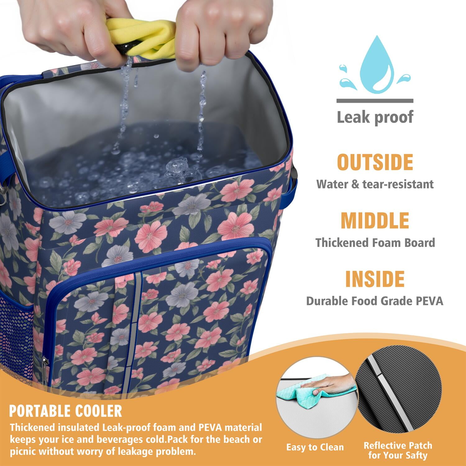 Travel Cooler Bag - Pioneer Flower Camping Beer Cooler Backpack with Bottle Opener- Waterproof Insulated Picnic Backpacks - Cooler Bag for Beach