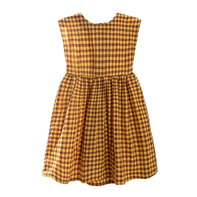 Robe Sans Manches à Carreaux pour Filles Robe Vichy Décontractée Été Printemps avec Ruban 1-7 Ans Enfant