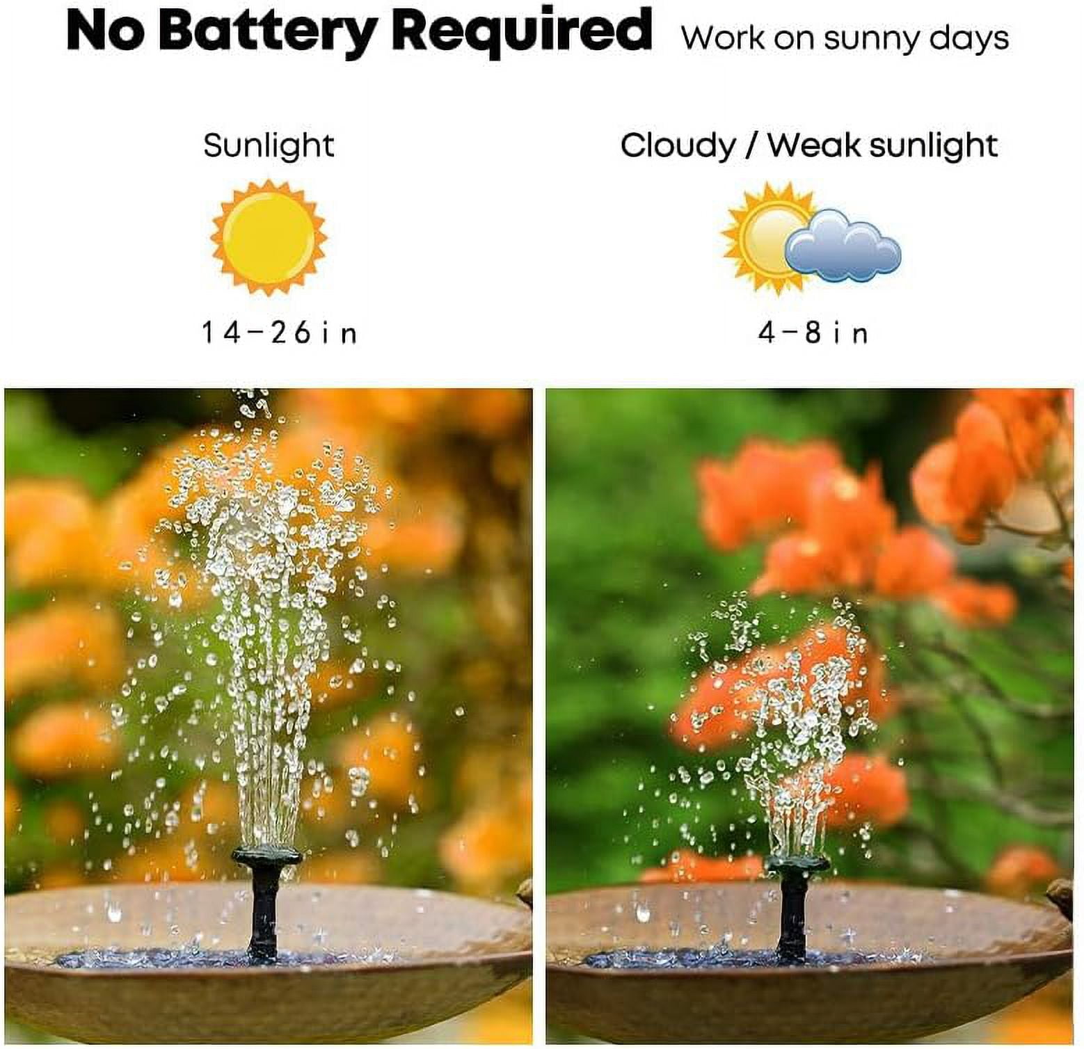 Solar Bird Bath Fountain Pump with Light 3W Solar Fountain with 7 Nozzles Solar Fountain Pump for Bird Bath, Garden, Pond, Pool, Outdoor (Black (with Light))