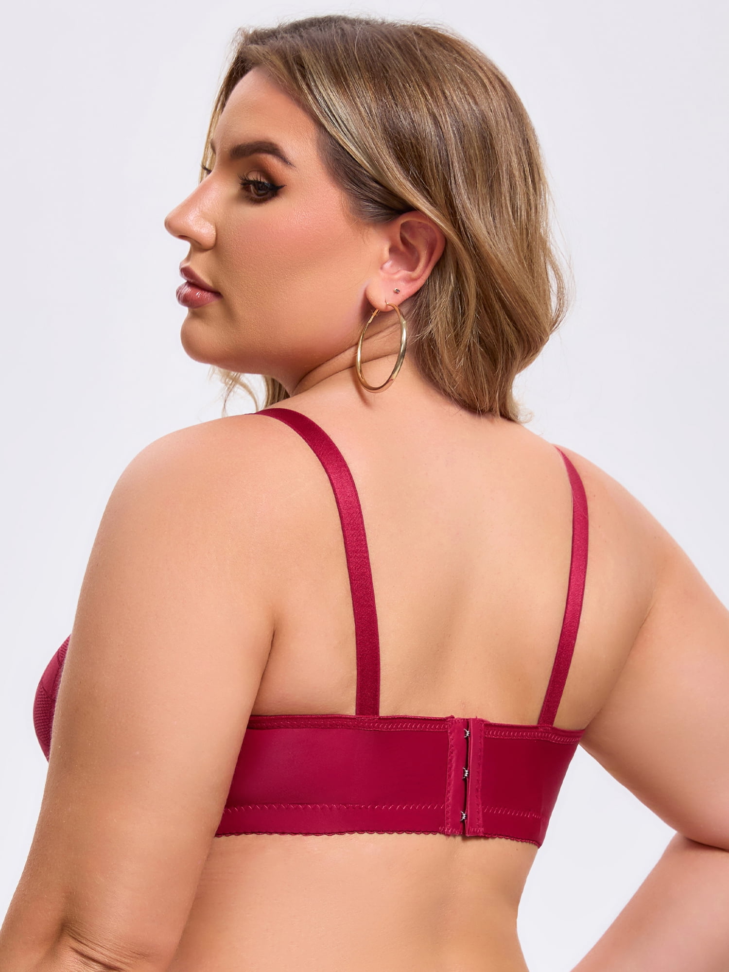 DARING DIVA Women's Deep V Wireless Bralette Soft Cup Adjustable Straps Bra C 48 Red