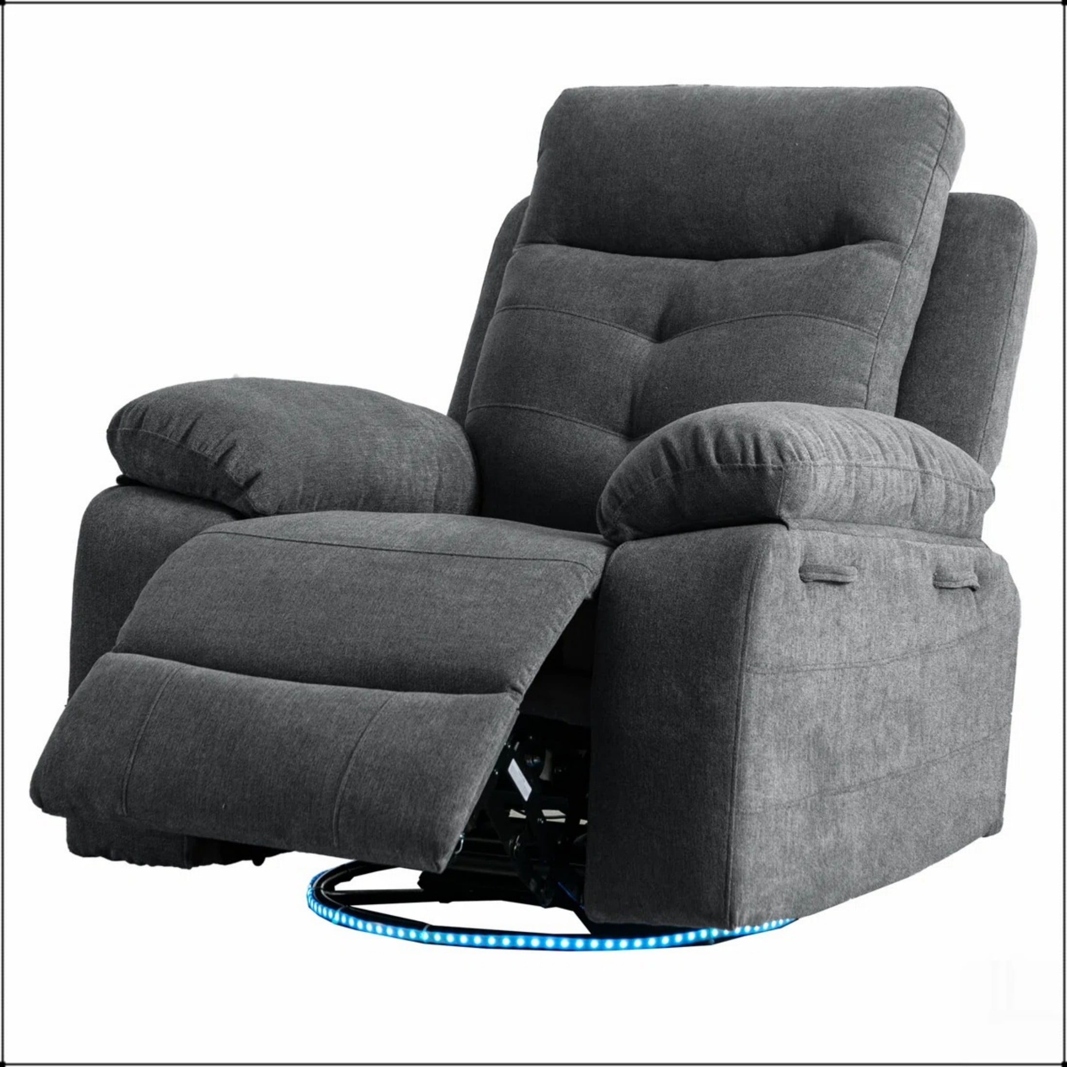 Aukfa Swivel Glider Power Recliner Chair with Bluetooth Speaker, LED Light, USB/USB-C, Storage Pockets