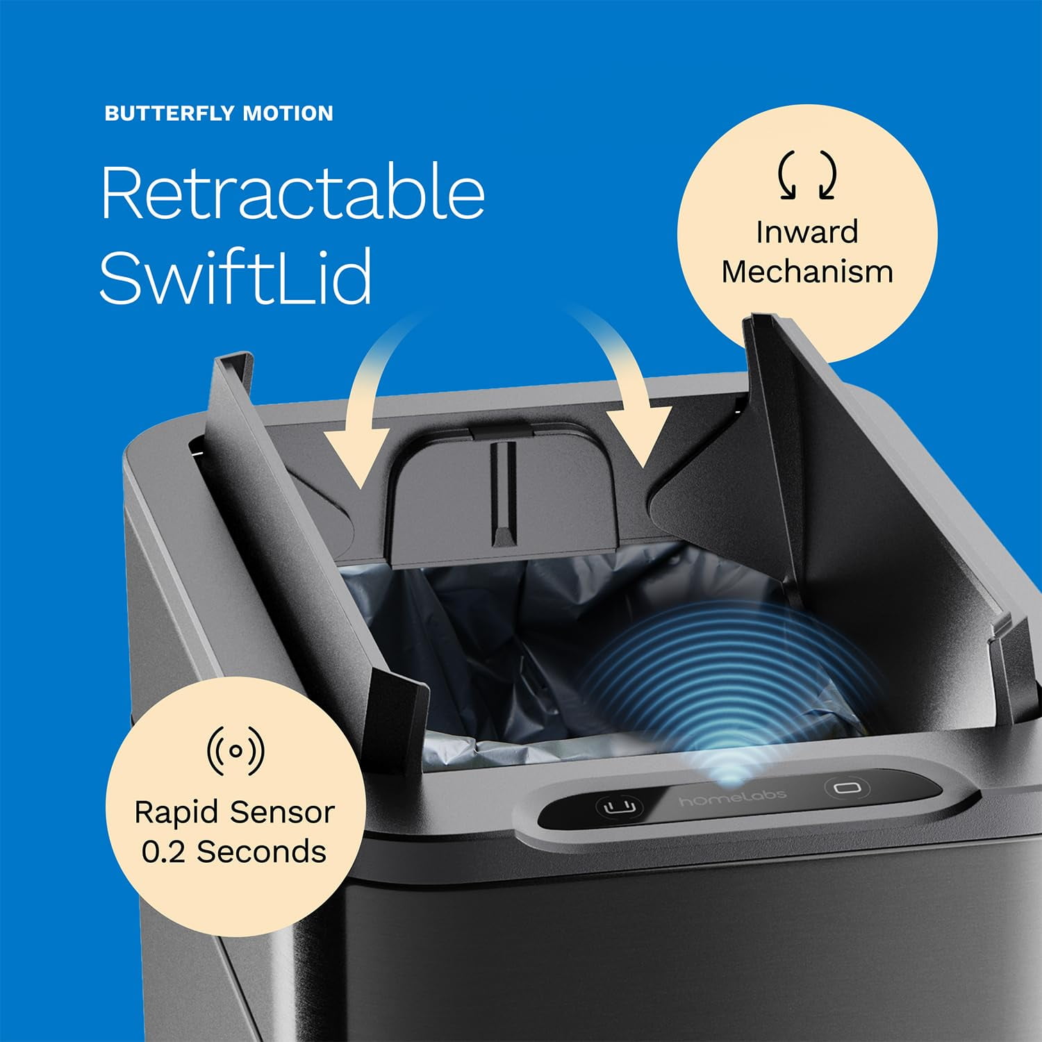 (2 pack) hOmeLabs Robust 13 Gallon Sensor Trash Can, Retractable Butterfly Lid, Batteries Included, Maximizing Space, Easy to Clean, Battery-Powered - Dark Stainless Steel