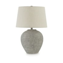 Signature Design by Ashley Dreward Metal Table Lamp, Distressed Gray, Modern Drum Shade, 3-Way Switch