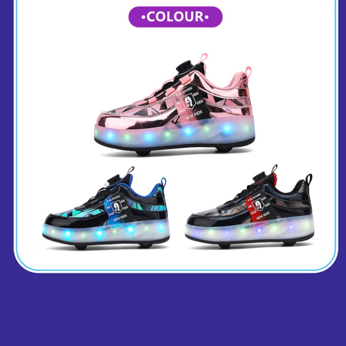 OnyxTrek LED Roller Skate Shoes for Kids Boys Girls Light Up Roller Sneakers with Detachable Wheels Rechargeable Flashing Wheeled Shoes