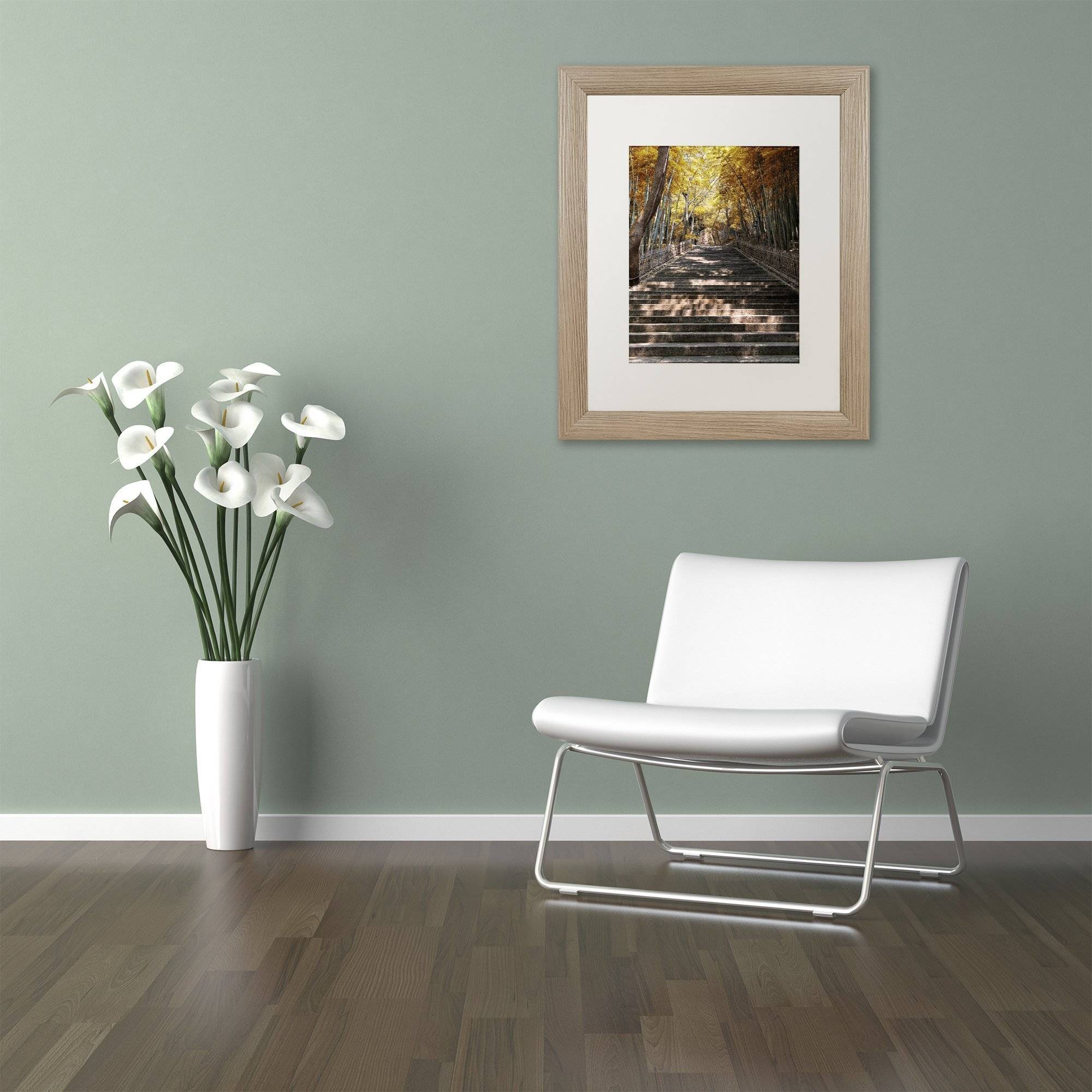 Trademark Fine Art "Autumn Stairs" Canvas Art by Philippe Hugonnard, White Matte, Birch Frame