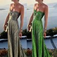 thumbnail image 3 of Champagne Metallic Strapless Evening Gown With Ruched Bodice And Maxi Skirt, 3 of 12