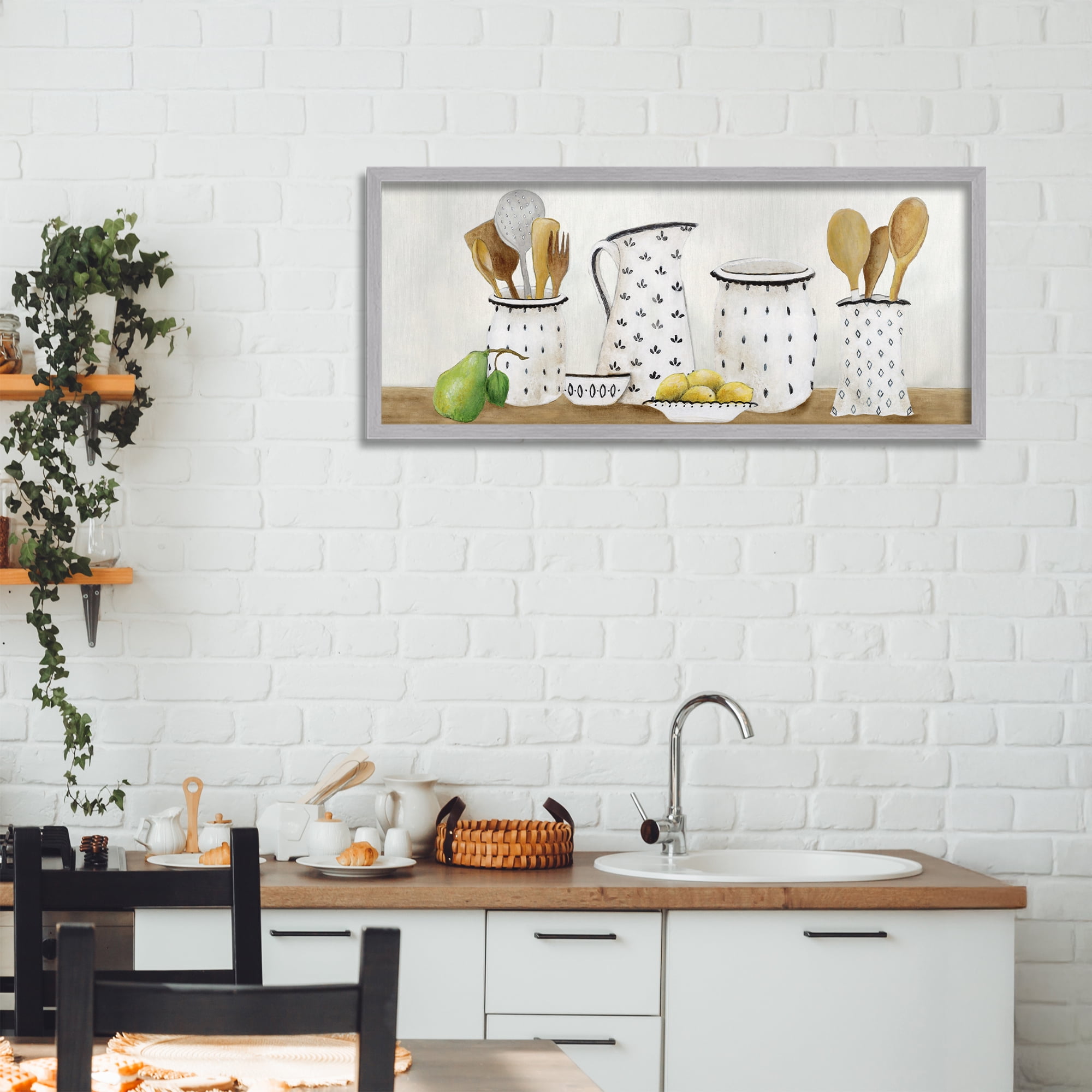 Stupell Industries Kitchen Jugs & Utensils Gray Framed Giclee Art, design by Janet Tava