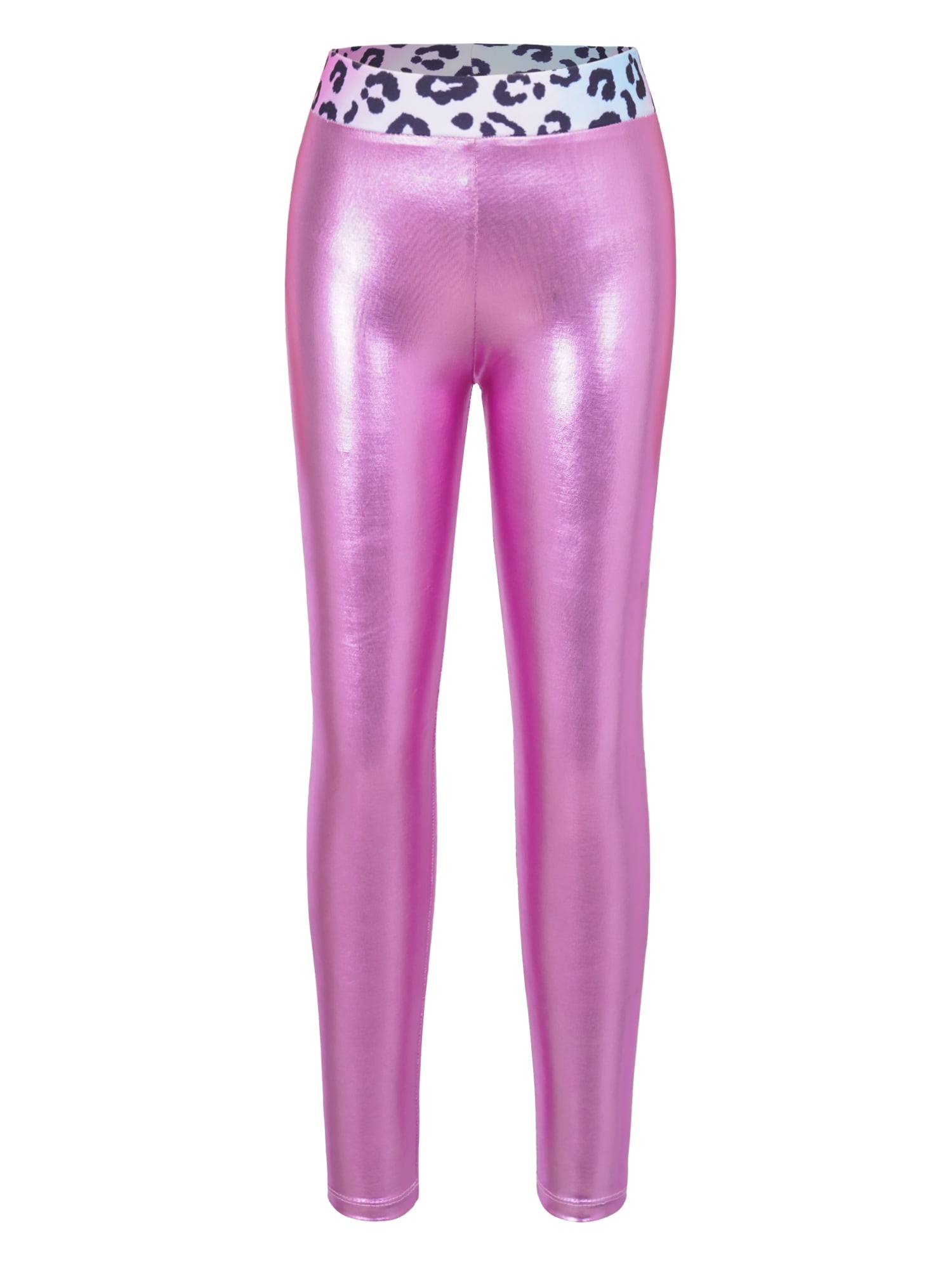 YiZYiF Girls Metallic Dancewear High Rise Dance Pants for Jazz Hip Hop