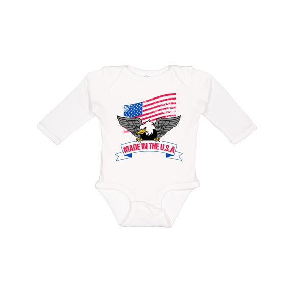 Inktastic American Flag Made in the USA with Bald Eagle Boys or Girls Long Sleeve Baby Bodysuit