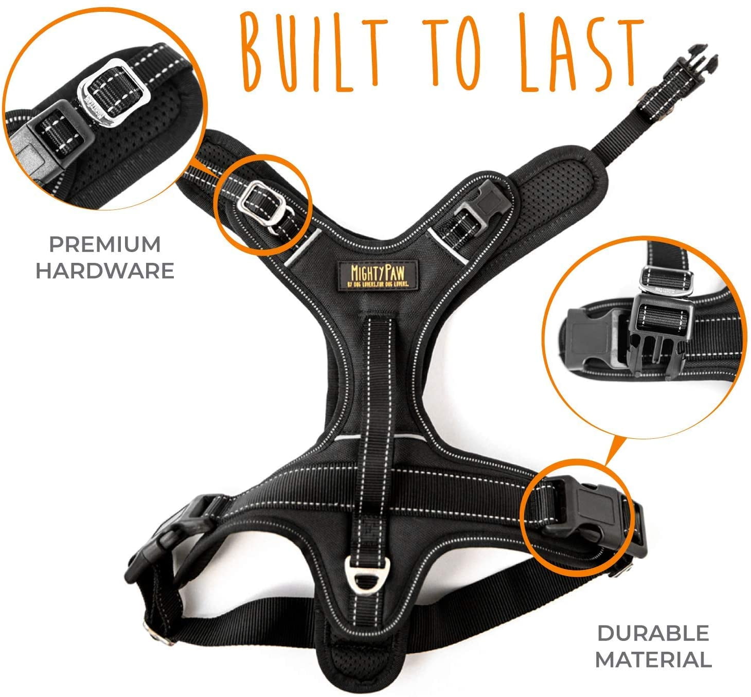 Mighty Paw Sport Harness 2.0 - Padded Dog Harness - Adjustable Neck and Chest Straps - Reflective Stitching - Dog Harness with Metal Buckle - Dog Harness Running - No Pull Harness - X-Large - Black