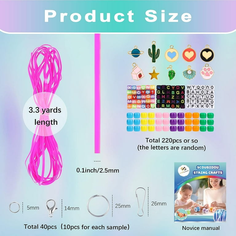 Xinyi Plastic Lanyard String, 20 Rolls Boondoggle String with Instruction for Beginners and 220 Beads, Gimp Bracelet Making Kit for DIY Bracelets, Key