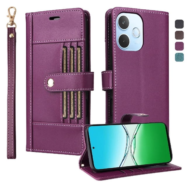 FOXDOCK Funda tipo Cartera para OPPO A5 Pro 4G/5G – Cubierta de Cuero PU con Múltiples Ranuras, Bolsillo para Efectivo y Correa de Muñeca