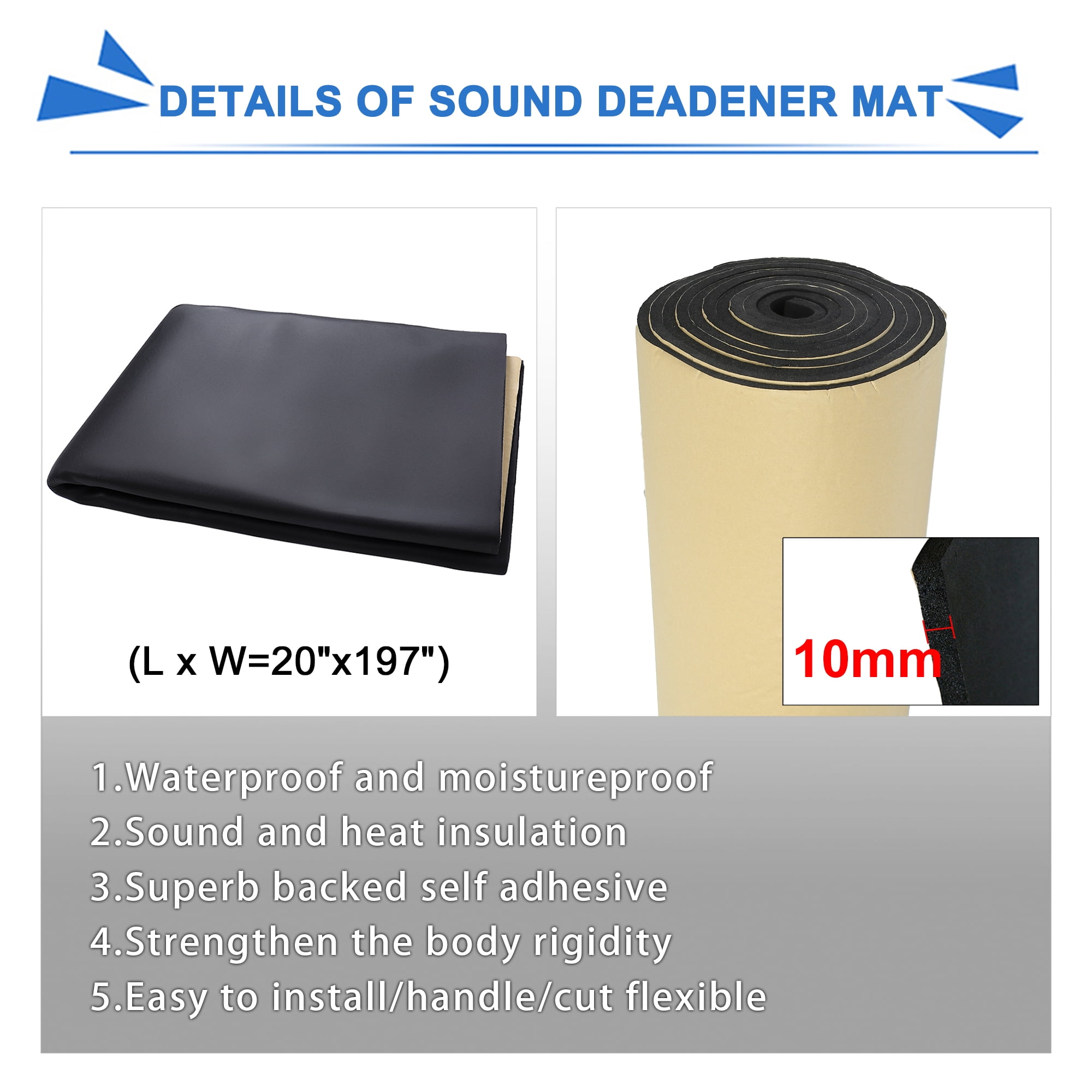 Unique Bargains 394mil Car Cell Foam 10mm Sound Proofing Insulation Deadener Mat