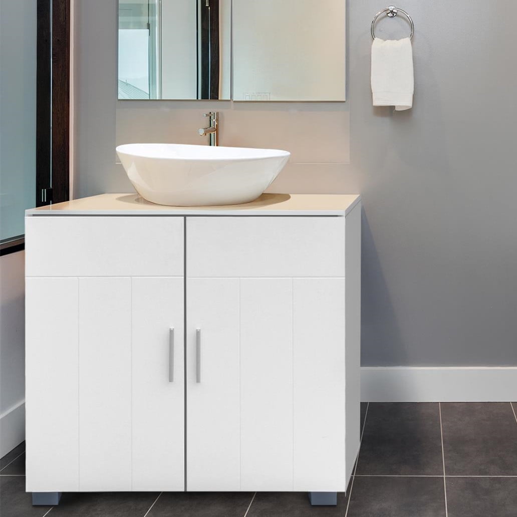 Zimtown Double Door Pedestal Under Sink Bathroom Vanity Cabinet Storage Space Saver Organizer With Shelves Free Standing