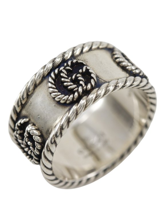 Pre-Owned Gucci Double G Wide Ring, Size 9.5, Sterling Silver 925, Approx. 5.8g, Women's