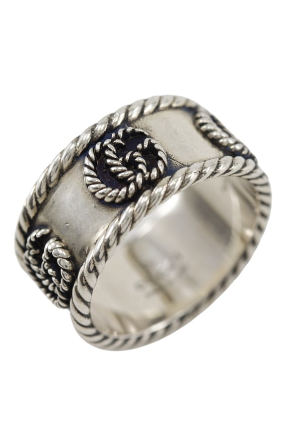 Pre-Owned Gucci Double G Wide Ring, Size 9.5, Sterling Silver 925, Approx. 5.8g, Women's