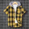 thumbnail image 2 of Toddler Boys Yellow Hooded Plaid Long-sleeve Button-up Shirt With Pockets 2-7T, 2 of 6