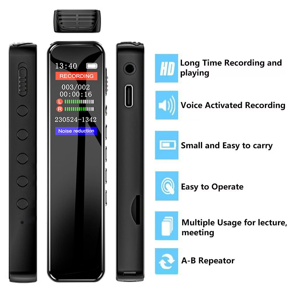64GB Rechargeable LCD Digital Audio Sound Voice Recorder Dictaphone MP3 Player