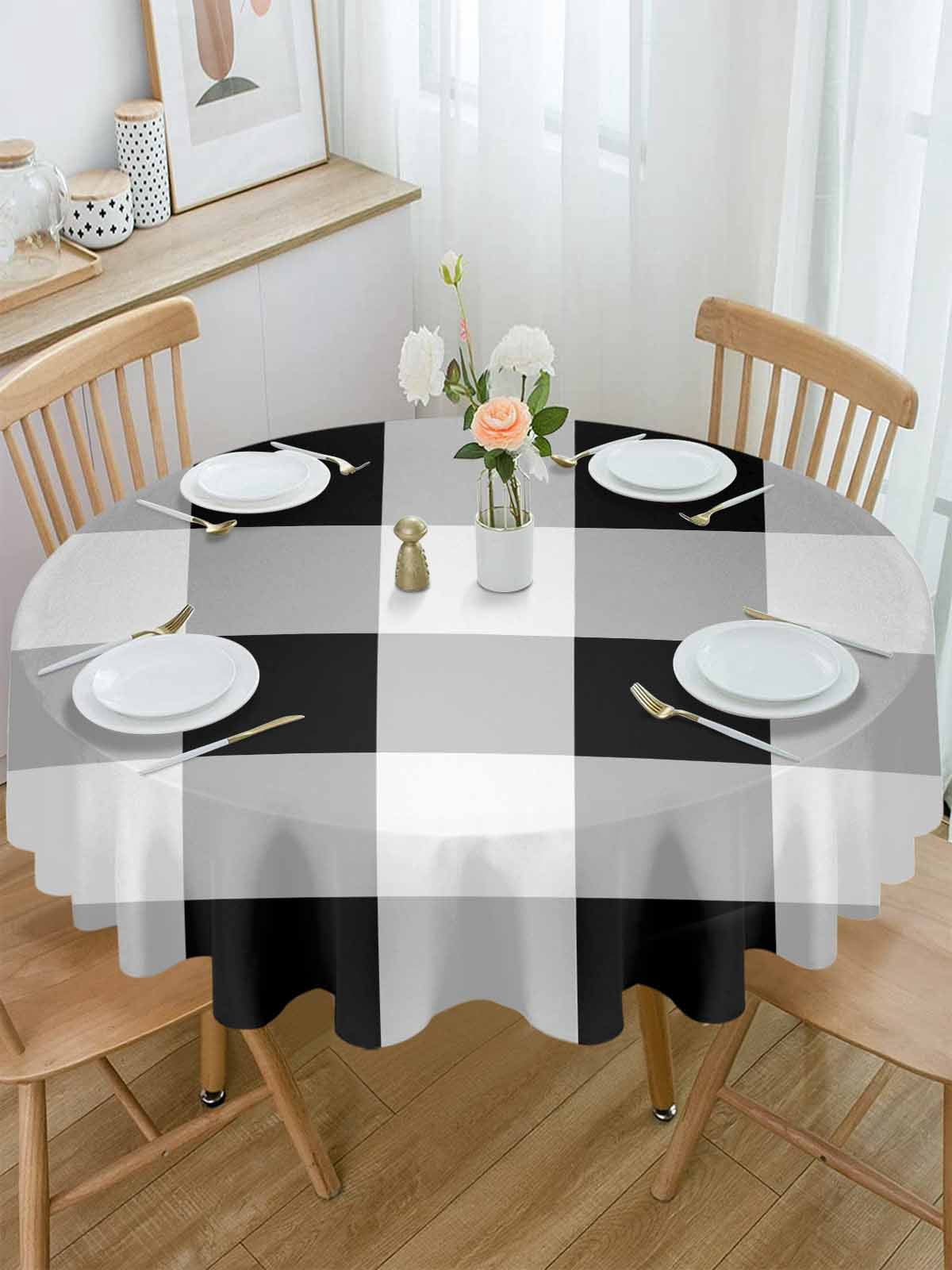 Round Tablecloth Black White Plaid Waterproof Oil Proof Polyester Table Cloth Cover Decor for Home Dining Outdoor,Patio,Parties, 60" Dia. Checkerd Pattern