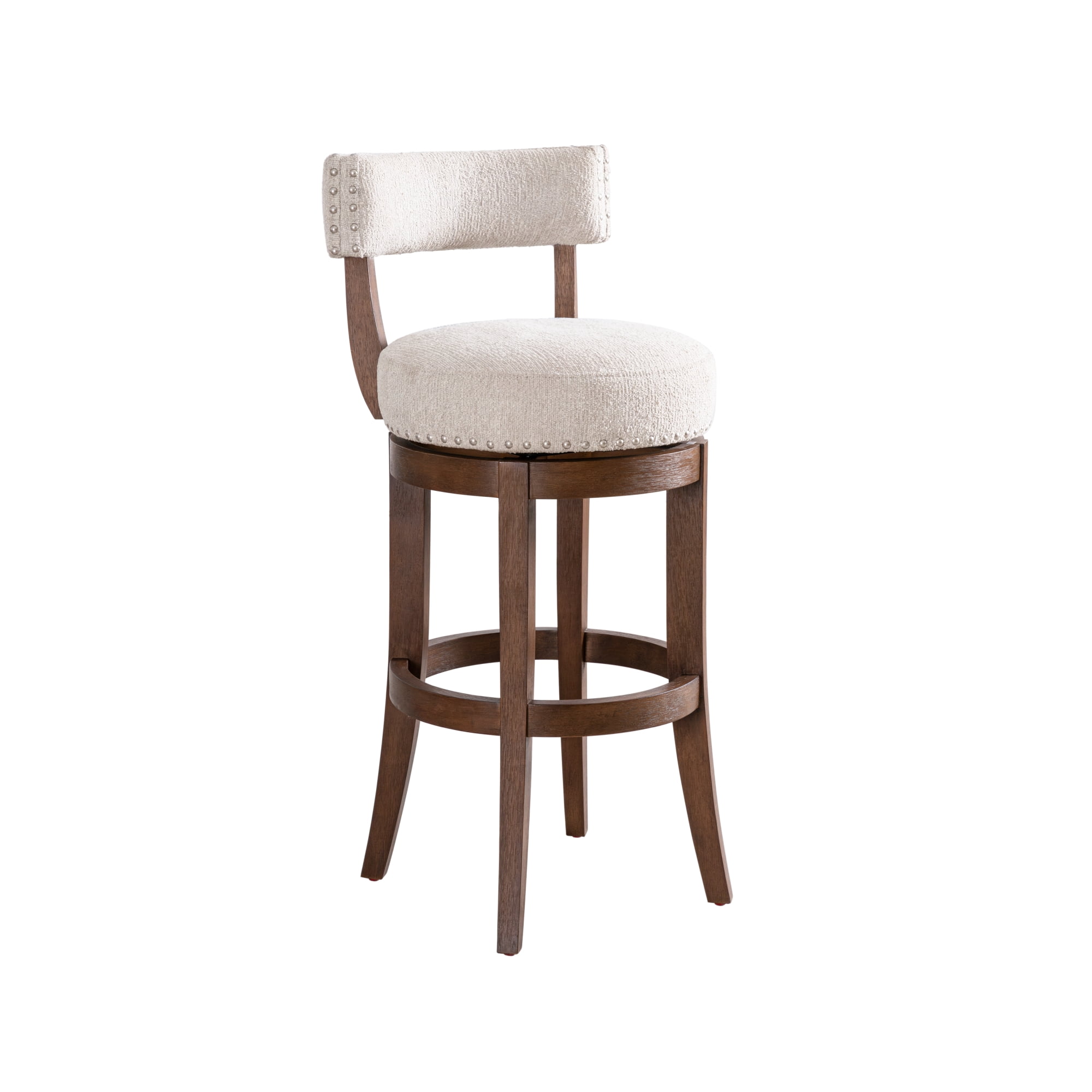 Mystic Brown Solid Wood Upholstered 30" Bar Height Swivel Barstool with Ancient Stone Fabric Seat - Set of 3