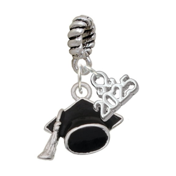 Delight Jewelry Silver-tone 3-D Graduation Hat - Silver-tone Rope Charm Bead Dangle with Mini 2025